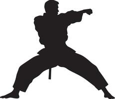 An individual positioned with arms crossed, forming an X to effectively block an opponent's strike. Full-length silhouette black illustration. vector