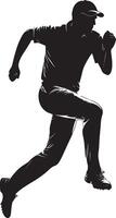 A silhouette of a bowler mid-run, arms pumping in preparation for delivery. vector