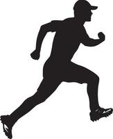 Running Between Wickets Cricket sport pose A batter sprinting with the bat stretched forward. full length silhouette black illustration vector