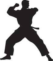 An individual executing a rapid backfist strike, with their arm extended for impact. Full-length silhouette black illustration. vector