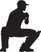 A player crouched low, hands open, eyes locked on the ball. full length silhouette black illustration vector