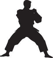 A wide-legged, low stance with fists at the waist. full length silhouette black illustration vector