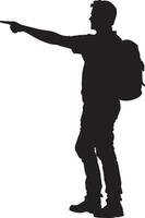 Hiker Pointing Ahead A person extending an arm, signaling direction to others. full length silhouette black illustration vector