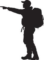 Trailblazing Hiker Person with arm outstretched, indicating direction to others, silhouette. vector