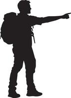 Directional Hiker Individual extending arm forward, showing the way, black silhouette. vector