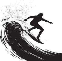 Sharp Bottom Turn Surfer carving deep at the wave base, black silhouette . vector