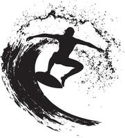 A surfer rotating the board in a full circle on the wave. full length silhouette black illustration vector