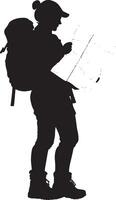 Exploring with a Map erson reading a map, silhouette illustration. vector