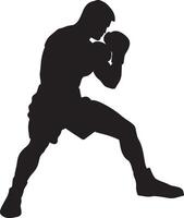 Fallen Boxer Kneeling after a knockdown punch, full-body silhouette. vector