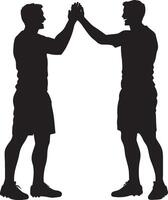 Celebratory High Five Two players giving a high five after a successful play, full-length silhouette . vector
