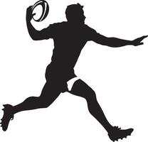 Passing A rugby player with one arm extended, passing the ball to a teammate with a side pass. full length silhouette black illustration vector