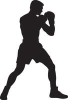 Defensive Sidestep Boxer moving laterally to avoid attack, keeping guard, black art. vector