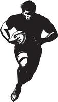 Ball Sprint Rugby player charging forward, holding the ball tight, black art. vector