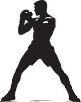 Lateral Move Boxer sidestepping to avoid an attack, keeping stance, black silhouette. vector