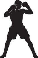 Block and Protect Boxer using arms to shield against a punch, black art. vector