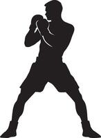 Cross Guard Stance Boxer with both fists near the face, ready for a cross punch, full-length silhouette . vector