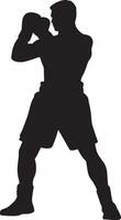 Blocking Punch Boxer raising arms to block an incoming punch, full-length silhouette . vector
