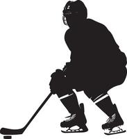 Poised for Puck Drop Player in crouching position, stick on the ice, ready for the faceoff, black silhouette. vector