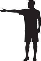 Substitution Signal Referee with one arm extended horizontally, indicating a player entry or exit, full-length silhouette . vector