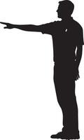 Referee Gesture Official signaling substitution with arm extended horizontally, black silhouette. vector