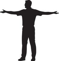 Referee with one arm extended vertically, signaling a goal kick after the ball crosses the goal line, full-length silhouette . vector