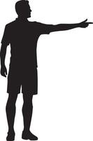 Substitution Call Referee with arm outstretched, signaling player change, silhouette illustration. vector