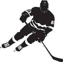 Puck Block Player diving or crouching to intercept the puck, face low, eyes focused, silhouette illustration. vector