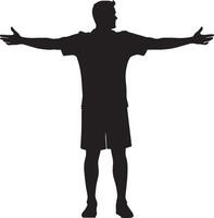 Offside Signal Referee with both arms extended horizontally, indicating an offside violation, full-length silhouette . vector