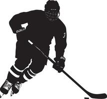 Charging the Net Player skating hard towards the goal with stick extended, preparing to shoot, black silhouette. vector