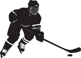 Block the Shot Player positioning to block an incoming puck with stick or body, full-body silhouette. vector