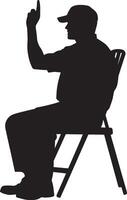 Umpire in the chair, one hand raised to signal the start of the next point, full-length silhouette . vector