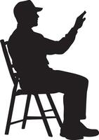 Umpire seated in the chair, one hand up to signal the start of the next game, black art. vector