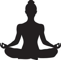 A person sitting cross-legged in Sukhasana, hands resting on knees, eyes closed, full-length silhouette . vector