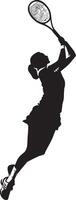 A player leaping to hit an overhead serve, arms and legs fully extended, full-length silhouette illustration. vector