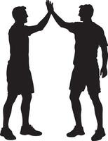Two players sharing a high five after a match win, full-length silhouette . vector