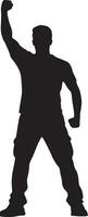 A player raising their fist in celebration after winning a point, full-length silhouette . vector