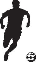 Running with the Ball Silhouette A player sprinting down the field, ball controlled at their feet, looking to advance past defenders. full length silhouette black illustration vector