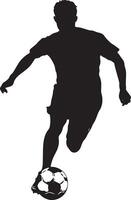 Through Ball Silhouette A player passing the ball through the defense, threading it between opponents to a teammate. full length silhouette black illustration vector