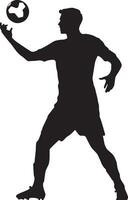 Throw-In Silhouette A player standing with both hands on the ball, preparing to throw the ball back into play from the sideline. full length silhouette black illustration vector