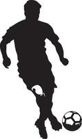 A player sending a through ball, threading it between defenders to a teammate, full-length silhouette . vector