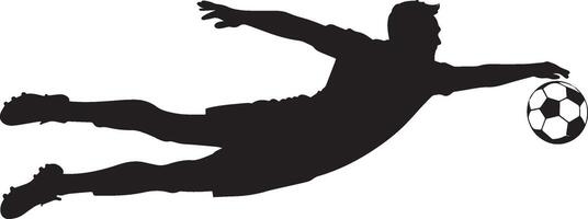A goalkeeper diving sideways, arms outstretched to block or catch the ball, full-length silhouette . vector
