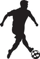 A player moving forward to intercept a pass, stopping the ball with their foot or chest, full-length silhouette illustration. vector