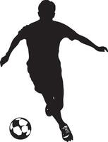 A player pivoting on one foot, swiftly changing direction while controlling the ball, full-length silhouette . vector