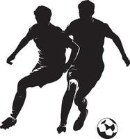 A player staying on their opponent's heels, preventing them from getting the ball, full-length silhouette . vector