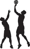 Lob Pass Silhouette A player lifting the ball in a soft arc over a defender's head to a teammate. full length silhouette black illustration vector