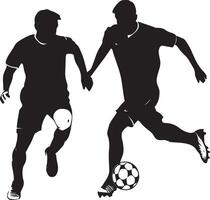 A player closely marking an opponent, ensuring they don't receive the ball, full-length silhouette . vector