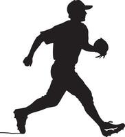 A player rounding third base, heading for home, pumping arms as they sprint, full-length silhouette . vector
