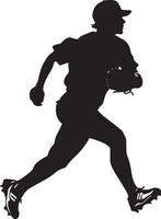 A player rounding third base and heading for home plate, arms pumping in full stride, full-length silhouette . vector