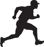 A runner sprinting toward first base, body leaning forward, preparing to reach the bag, full-length silhouette vector