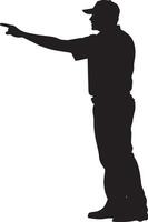 An umpire signaling a safe call with one arm extended straight across, full-length silhouette vector